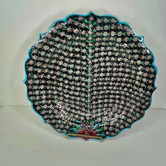 Decorative 12.5" Wall Hanging Plate Life Tree Pattern Turkish Ceramic Hand Paint - Picture 1 of 16